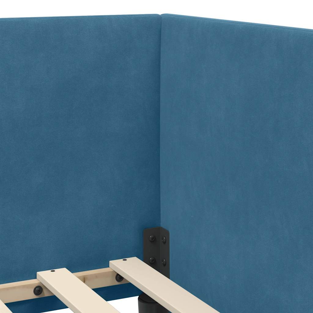 Hjørnesengramme med hovedgærde Blå 90 cm x 200 cm Fløjl