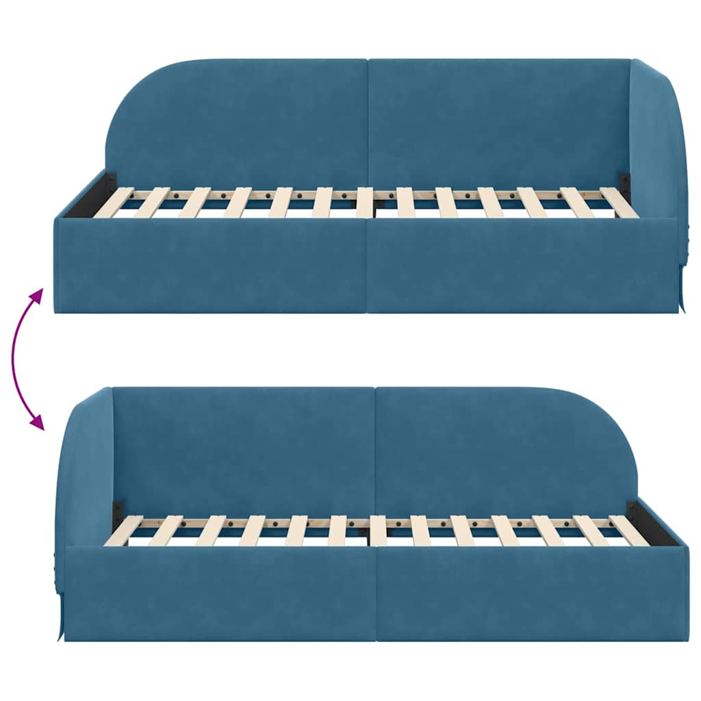 Hjørnesengramme med hovedgærde Blå 90 cm x 200 cm Fløjl