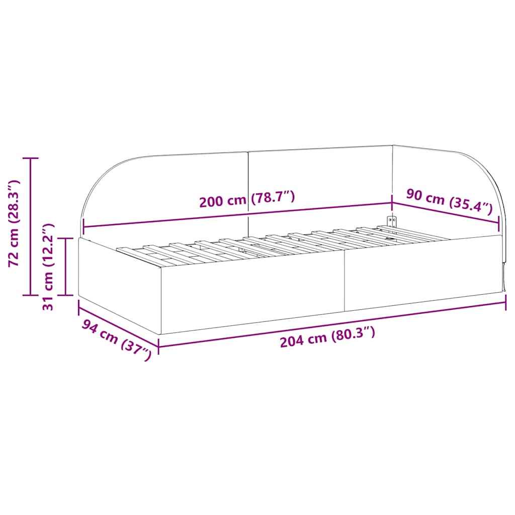 Hjørnesengramme med hovedgærde Blå 90 cm x 200 cm Fløjl