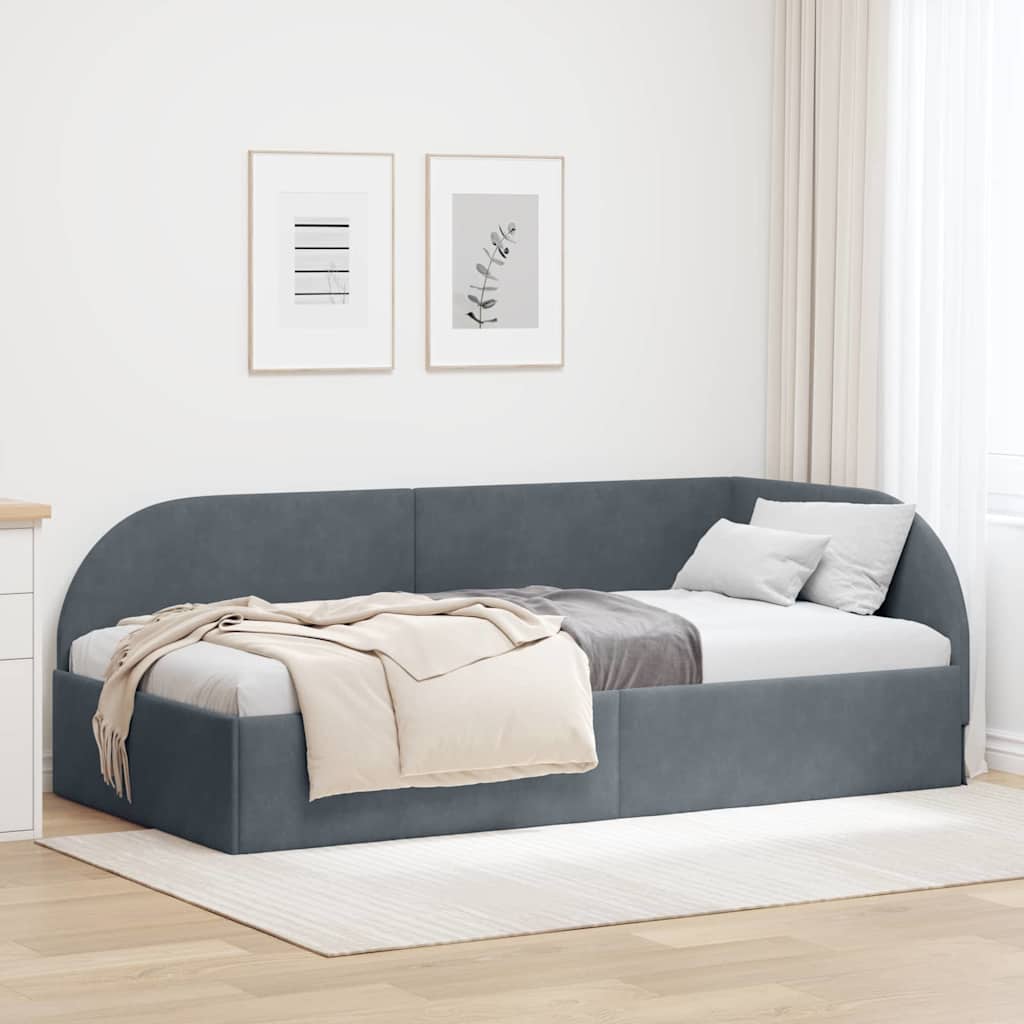 Hjørnesengramme med hovedgærde Mørkegrå 90 cm x 200 cm Fløjl