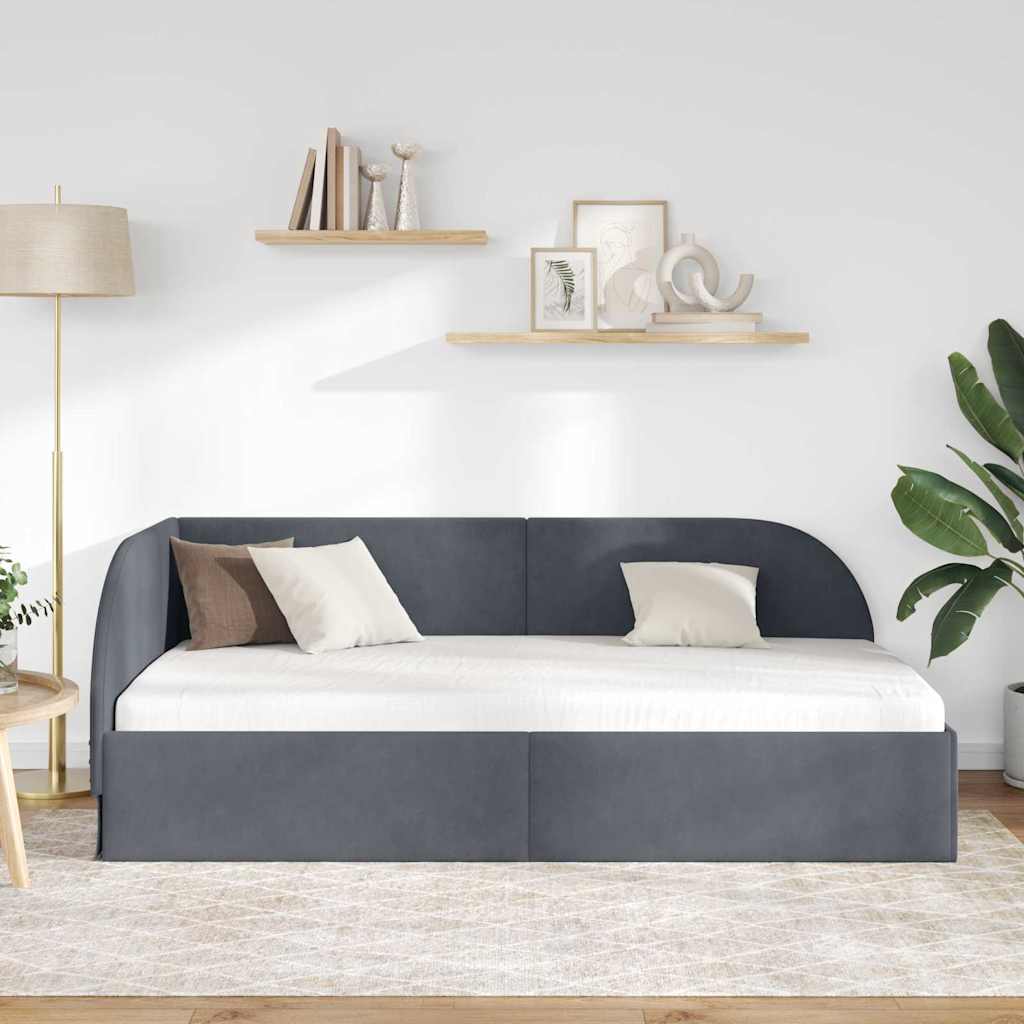 Hjørnesengramme med hovedgærde Mørkegrå 90 cm x 200 cm Fløjl