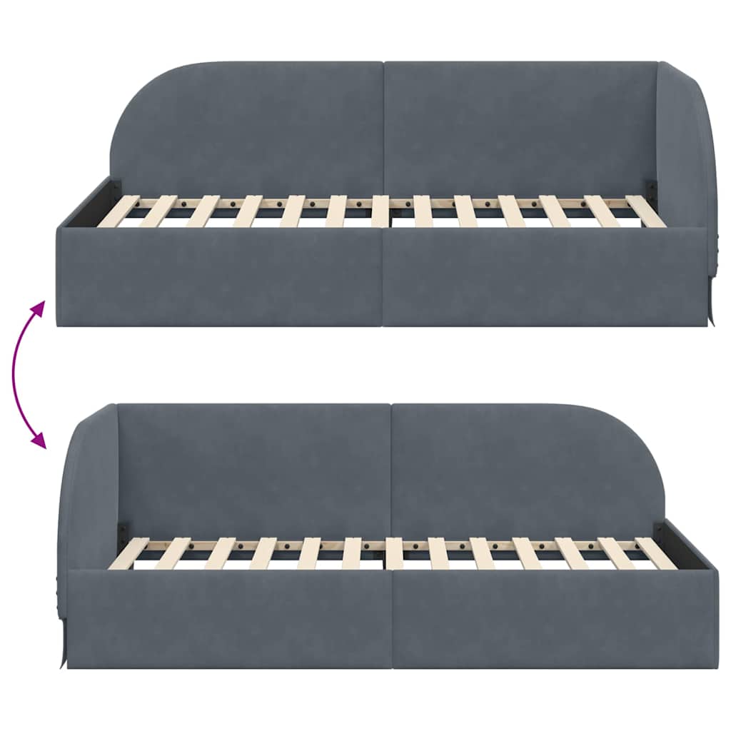Hjørnesengramme med hovedgærde Mørkegrå 90 cm x 200 cm Fløjl