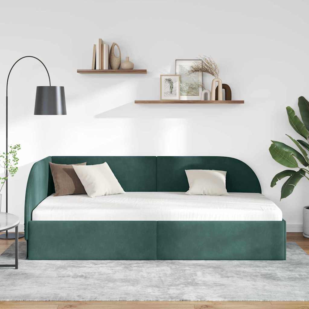 Hjørnesengramme med hovedgærde Mørkegrøn 90 cm x 200 cm Fløjl