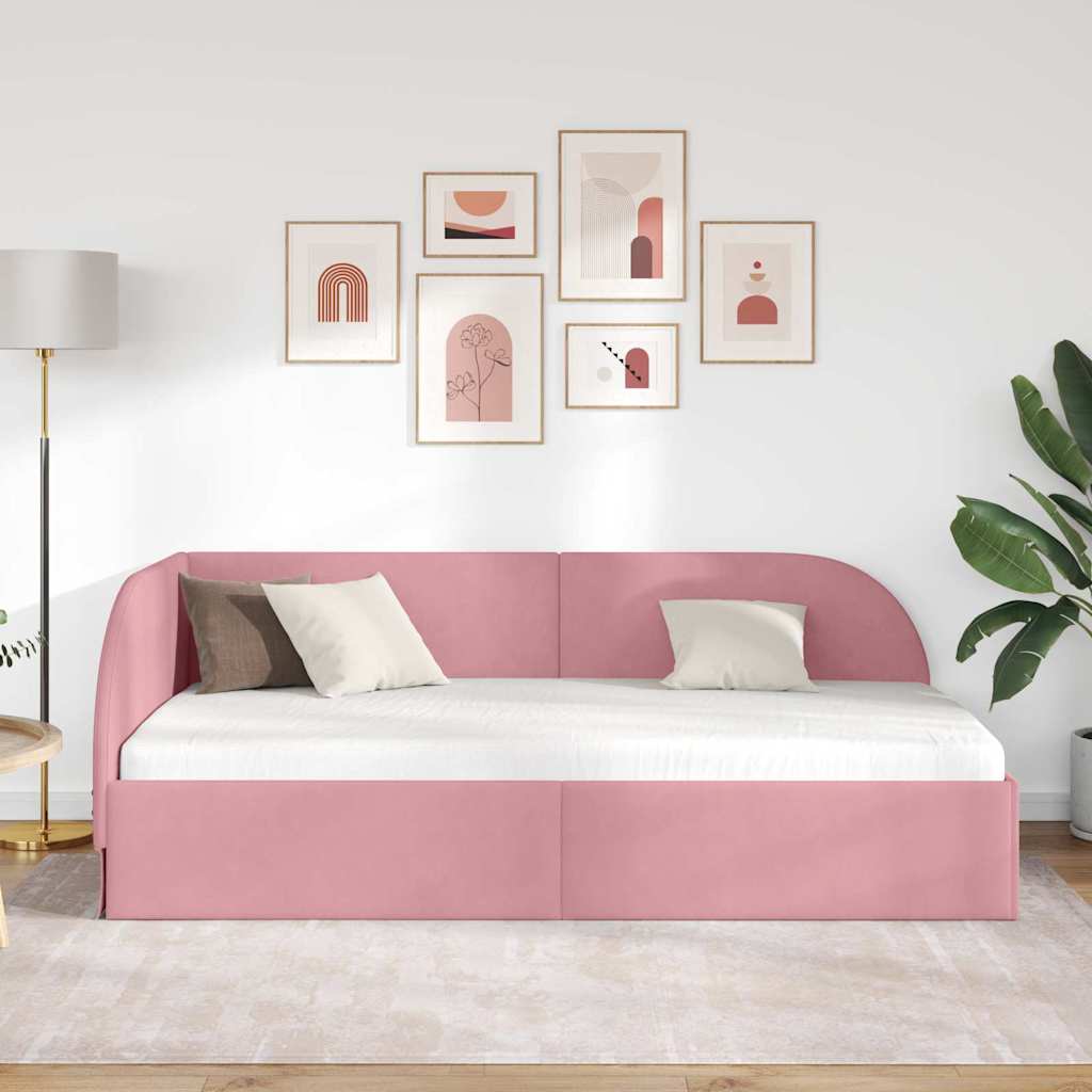 Hjørnesengramme med hovedgærde Lyserød 90 cm x 200 cm Fløjl