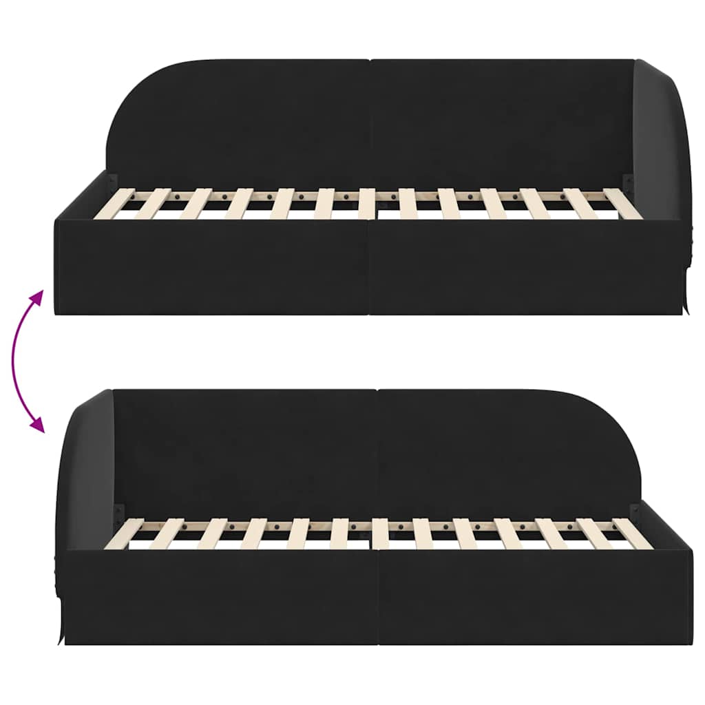 Hjørnesengramme med hovedgærde Sort 90 cm x 200 cm Fløjl
