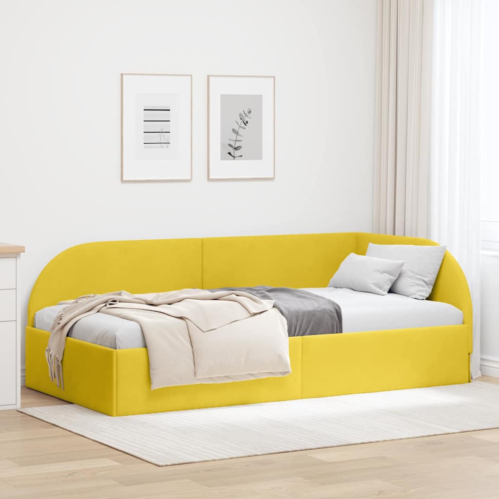 Hjørnesengramme med hovedgærde Gul 100 cm x 200 cm Fløjl