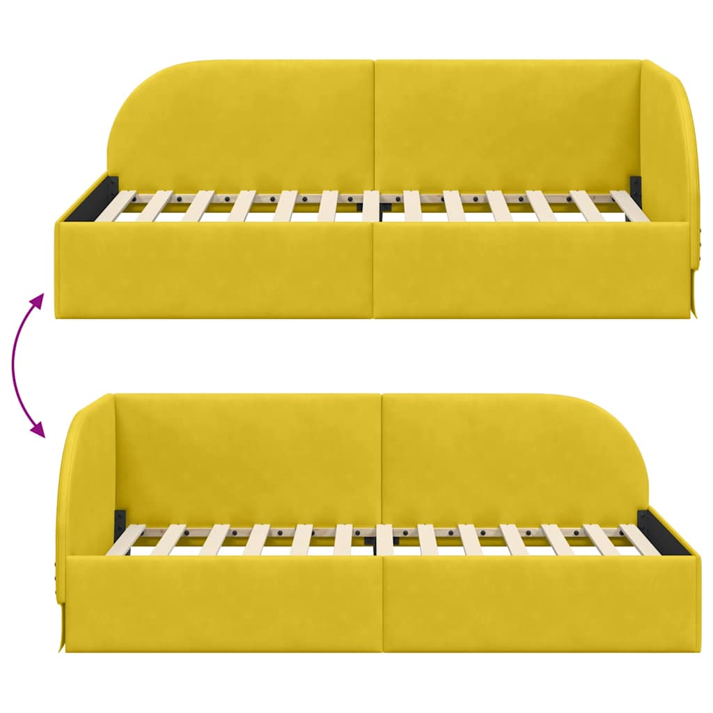 Hjørnesengramme med hovedgærde Gul 100 cm x 200 cm Fløjl