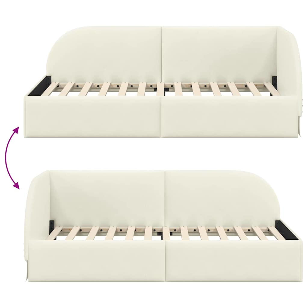 Hjørnesengramme med hovedgærde Creme 100 cm x 200 cm Fløjl