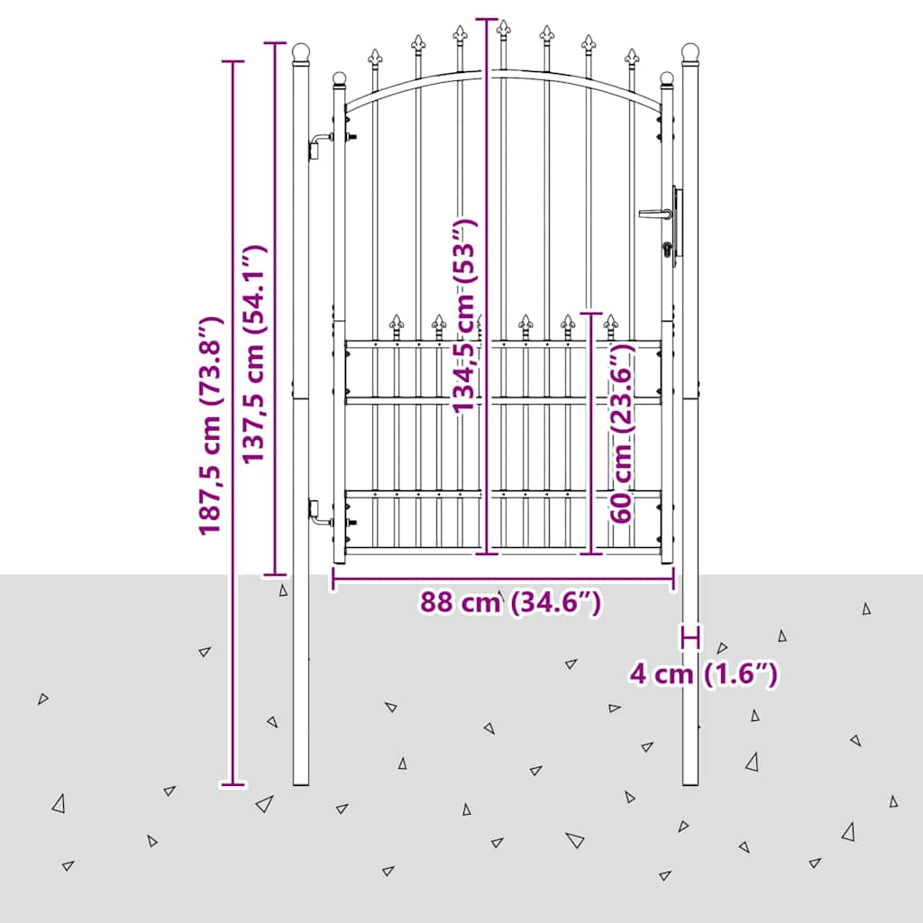 Hegnsportal med pigge EMMEN 170 x 100 cm Pulverlakeret Stål Grå
