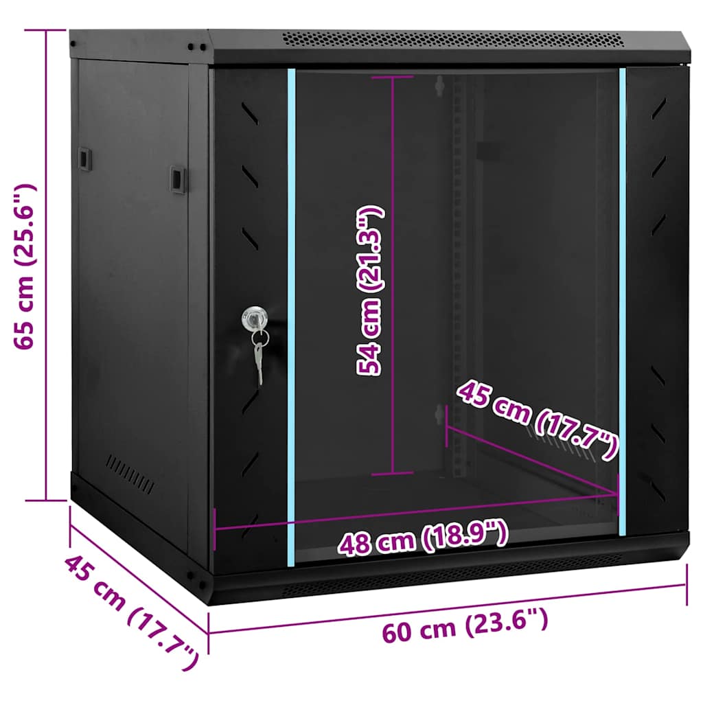 Netværksskab med opbevaring Sort 60 x 45 x 65 cm Stål