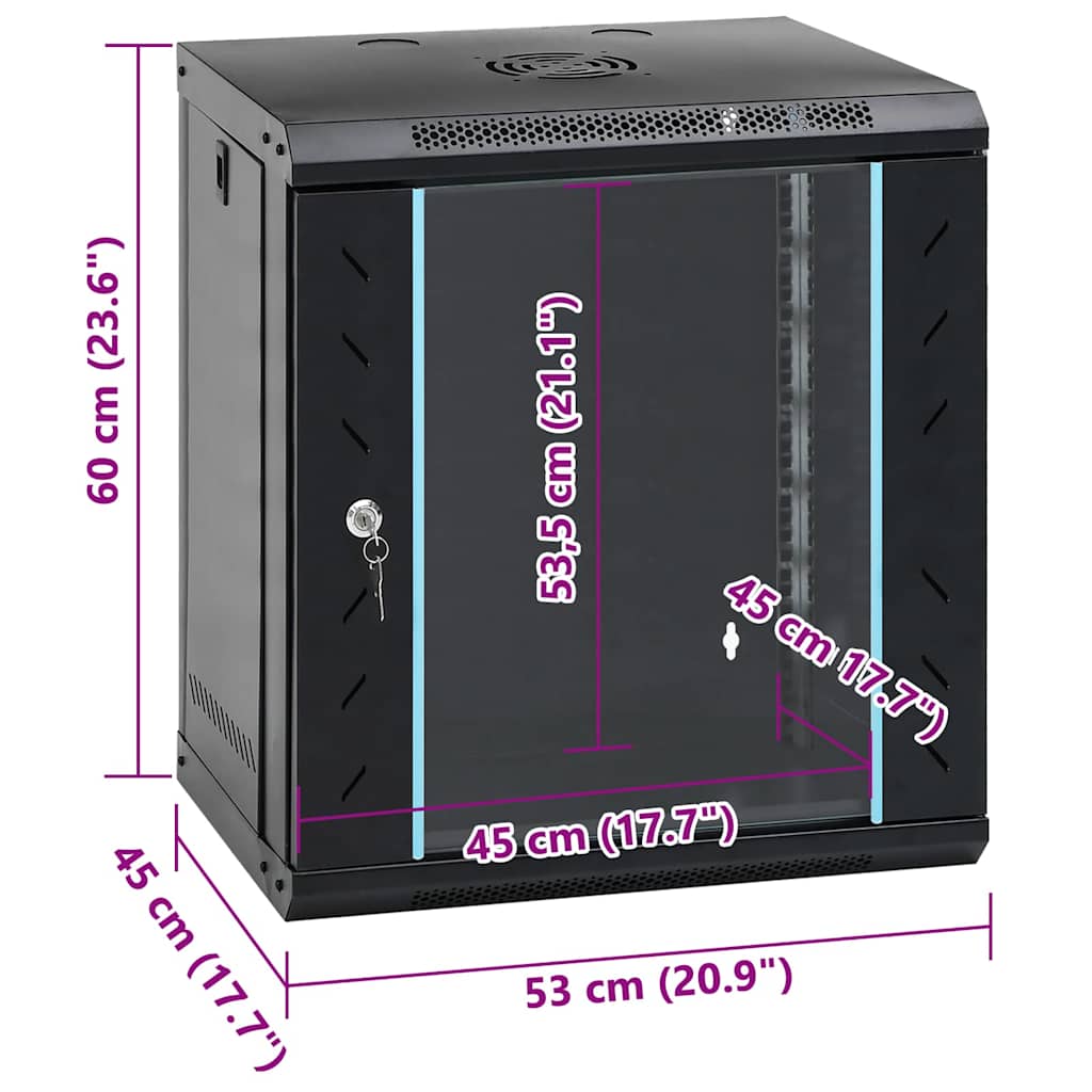 Netværksskab med opbevaring Sort 53 x 45 x 60 cm Stål