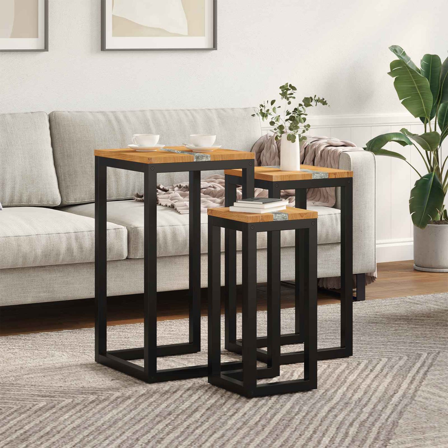 Nesting Bord 3 stk. Brun Massiv Teaktræ