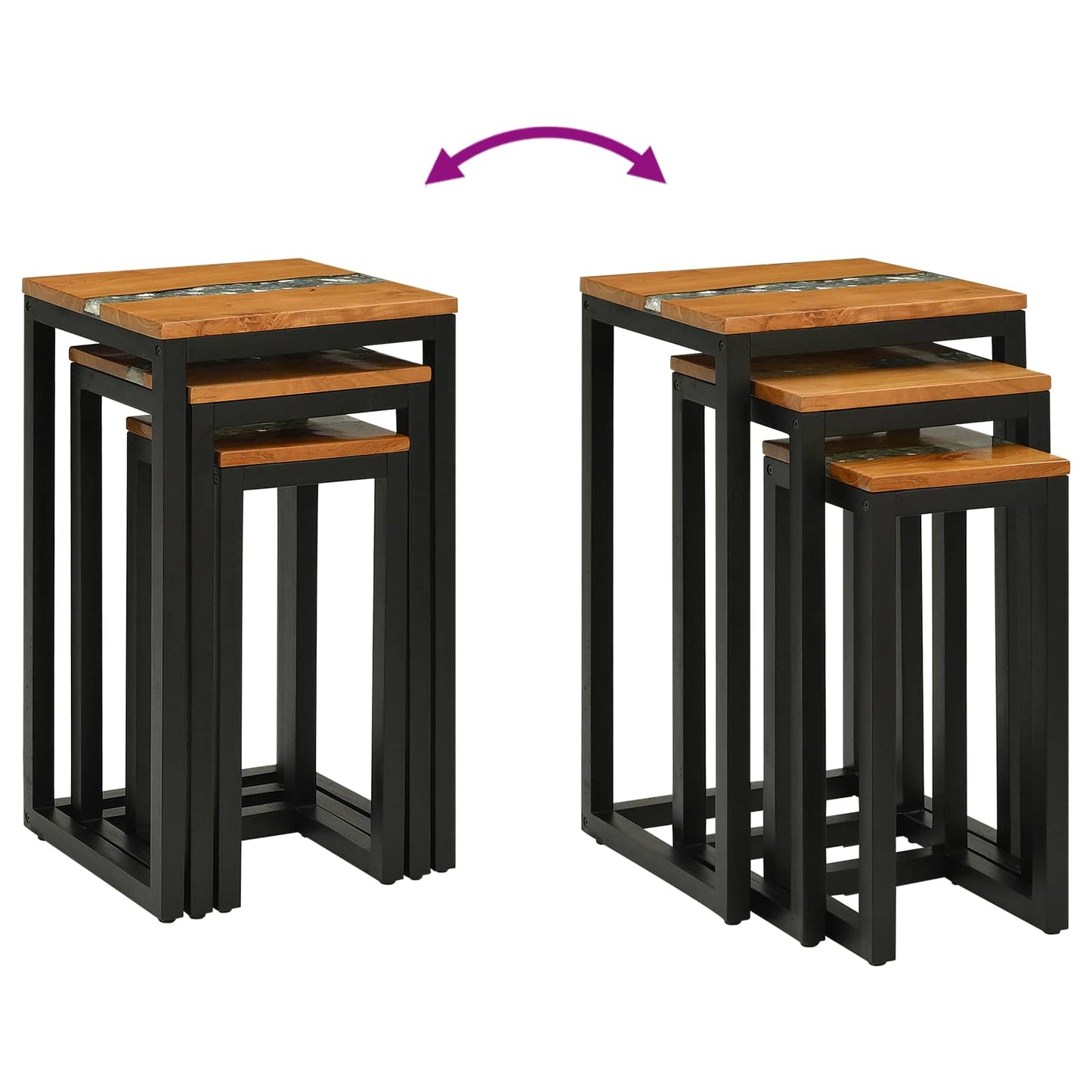 Nesting Bord 3 stk. Brun Massiv Teaktræ