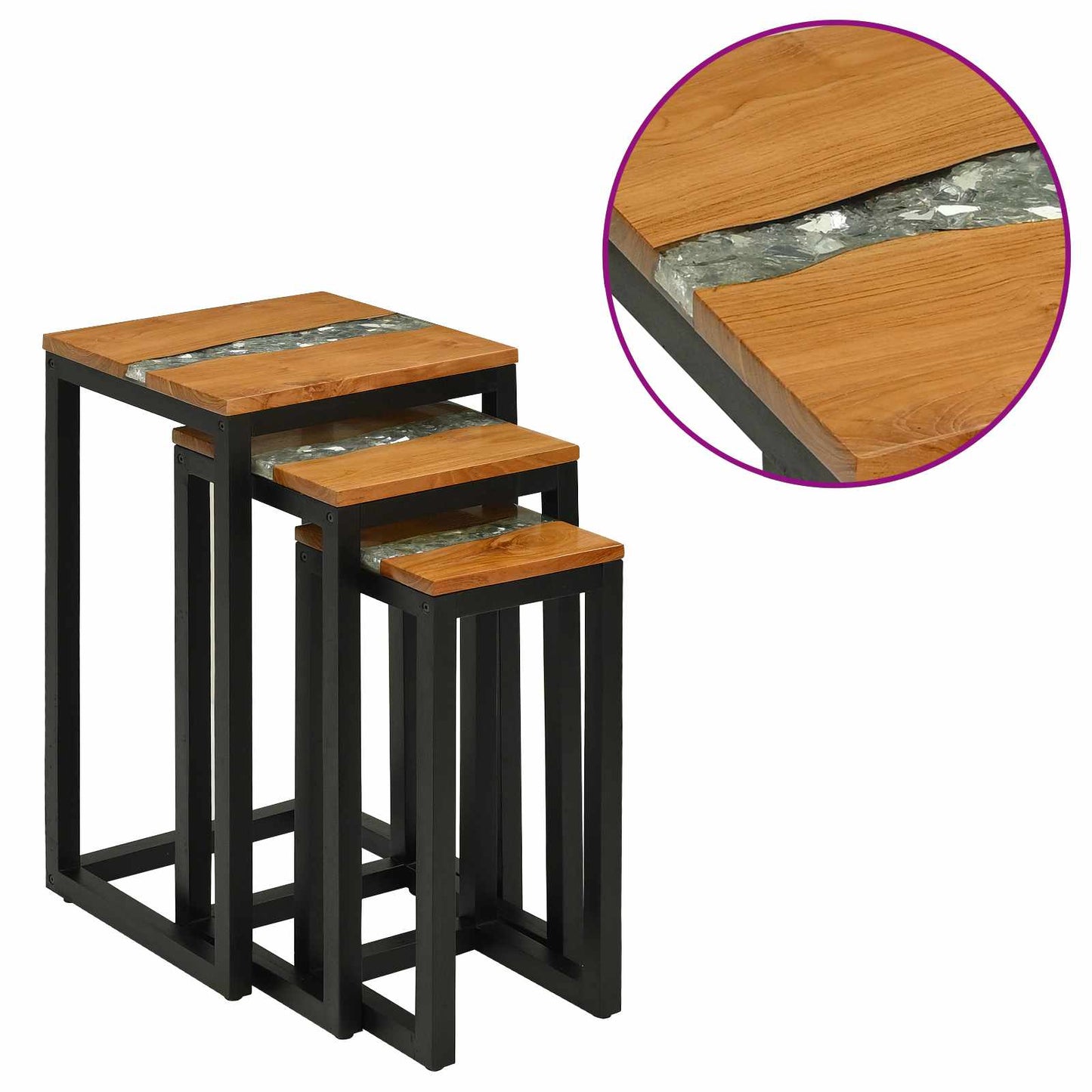 Nesting Bord 3 stk. Brun Massiv Teaktræ