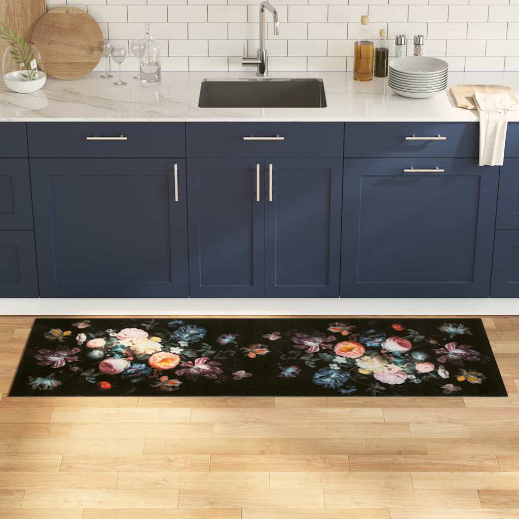 Køkken tæppe Sort 180 x 60 cm Fløjl