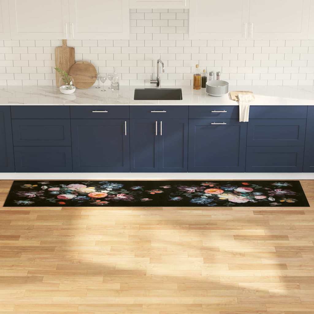 Køkken tæppe Sort 300 x 60 cm Fløjl