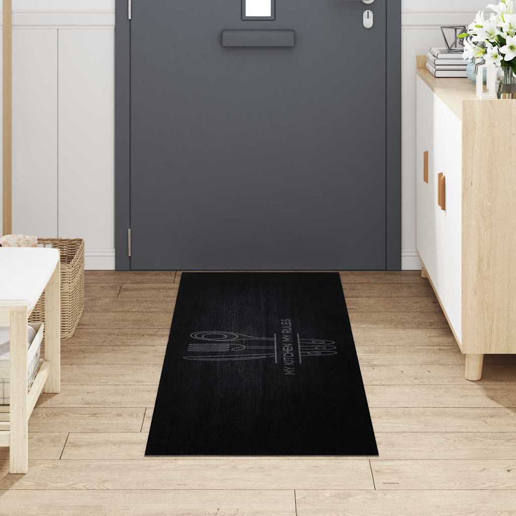 Køkken tæppe Bestik Sort 180 x 60 cm Fløjl