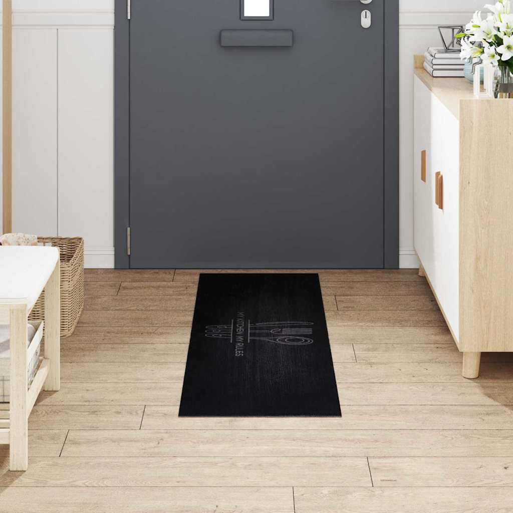 Køkken tæppe Bestik Sort 150 x 45 cm Fløjl