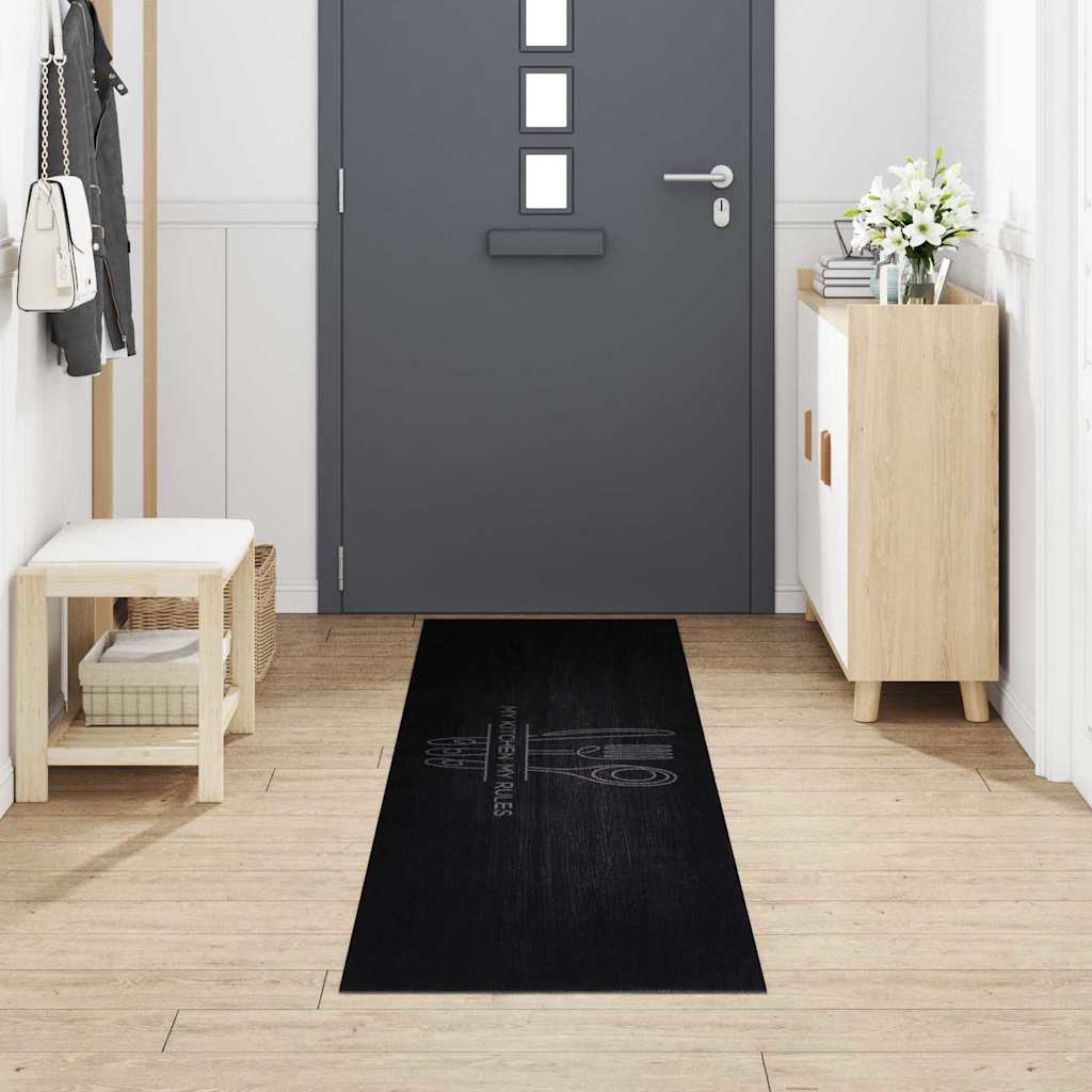 Køkken tæppe Bestik Sort 300 x 60 cm Fløjl