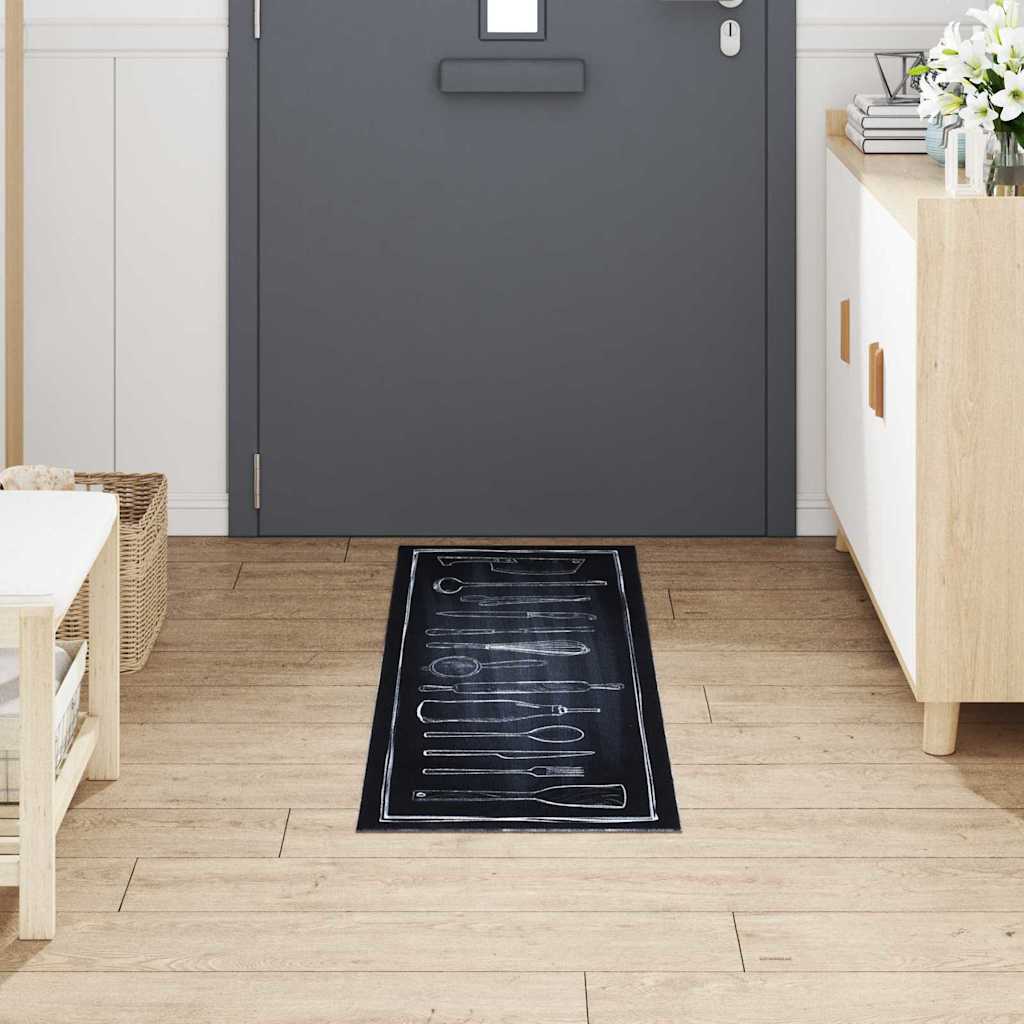 Køkken tæppe Sort 150 x 45 cm Fløjl