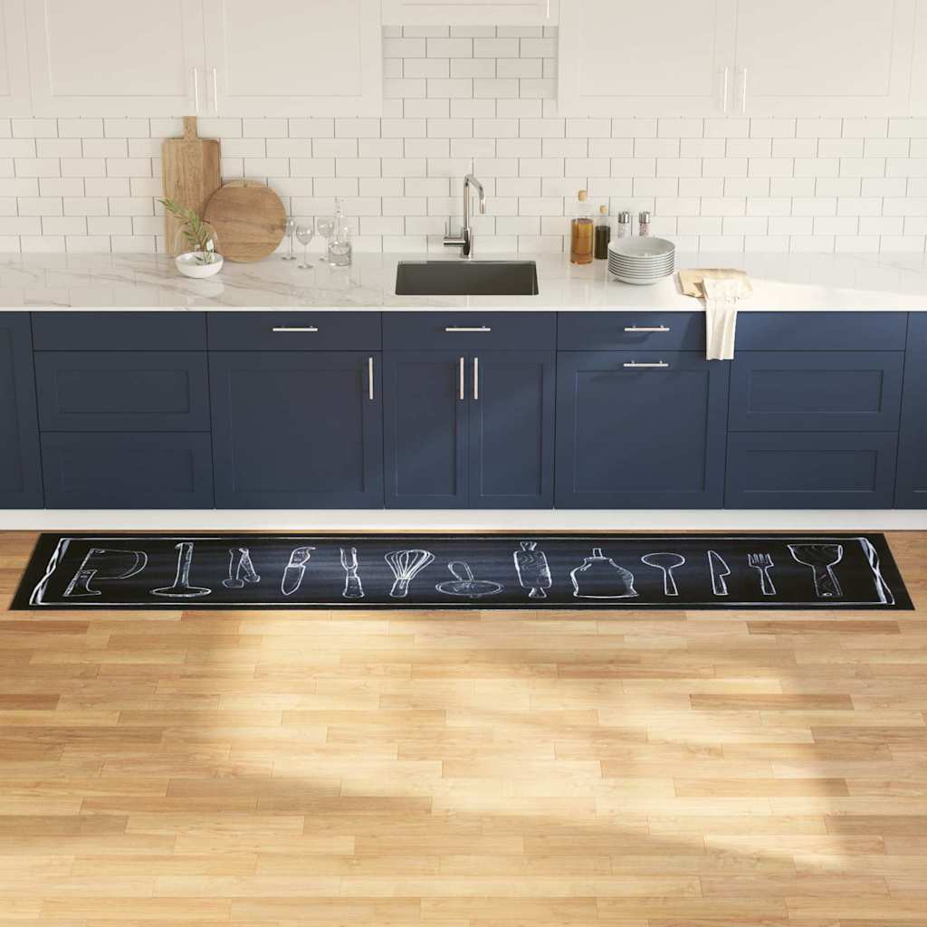 Køkken tæppe Sort 300 x 60 cm Fløjl