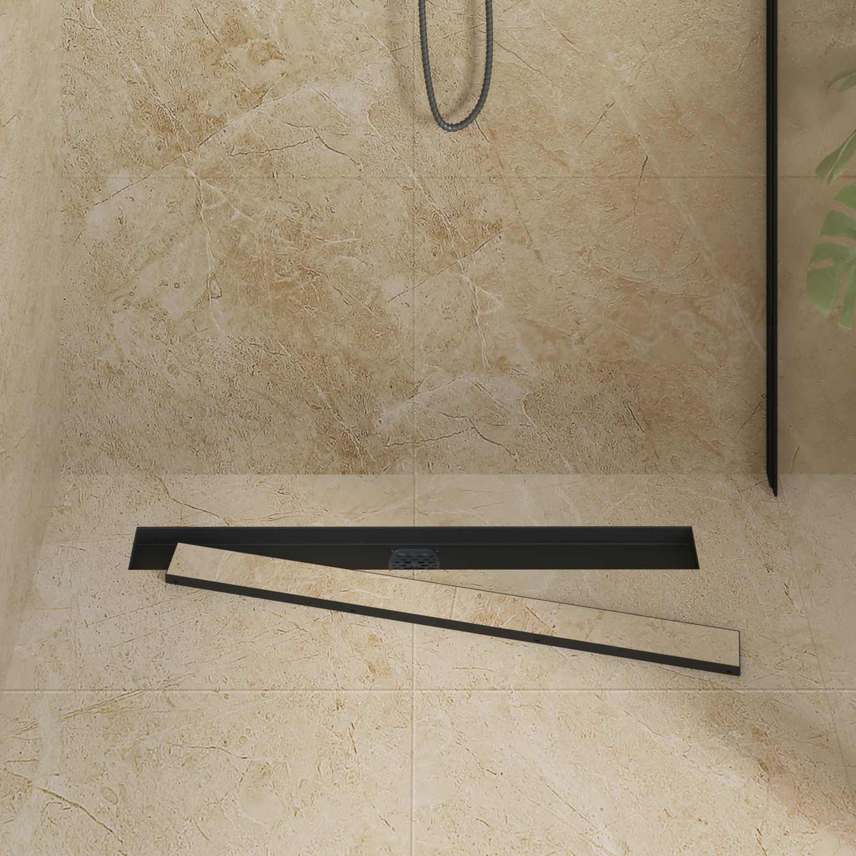 Bruserafløb 2-i-1 med 360° Siphon Sort 80 cm Rustfrit Stål 304