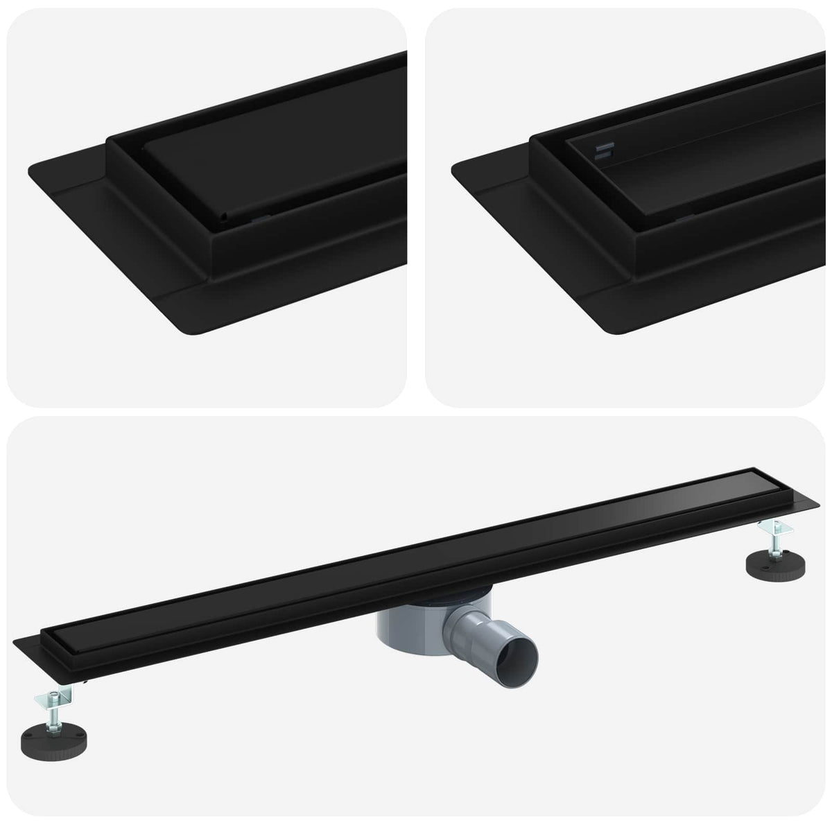 Bruserafløb 2-i-1 med 360° Siphon Sort 80 cm Rustfrit Stål 304