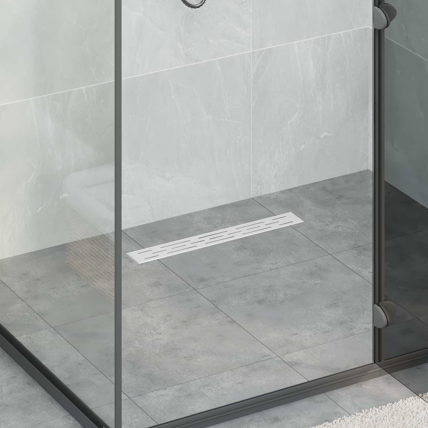 Bruseafløb Linje Design med 360° Siphon Sølv 50 cm