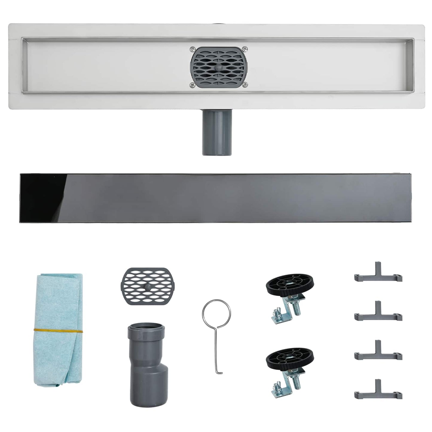 Bruseafløb Glasdæksel med 360° Siphon Sort 70 cm