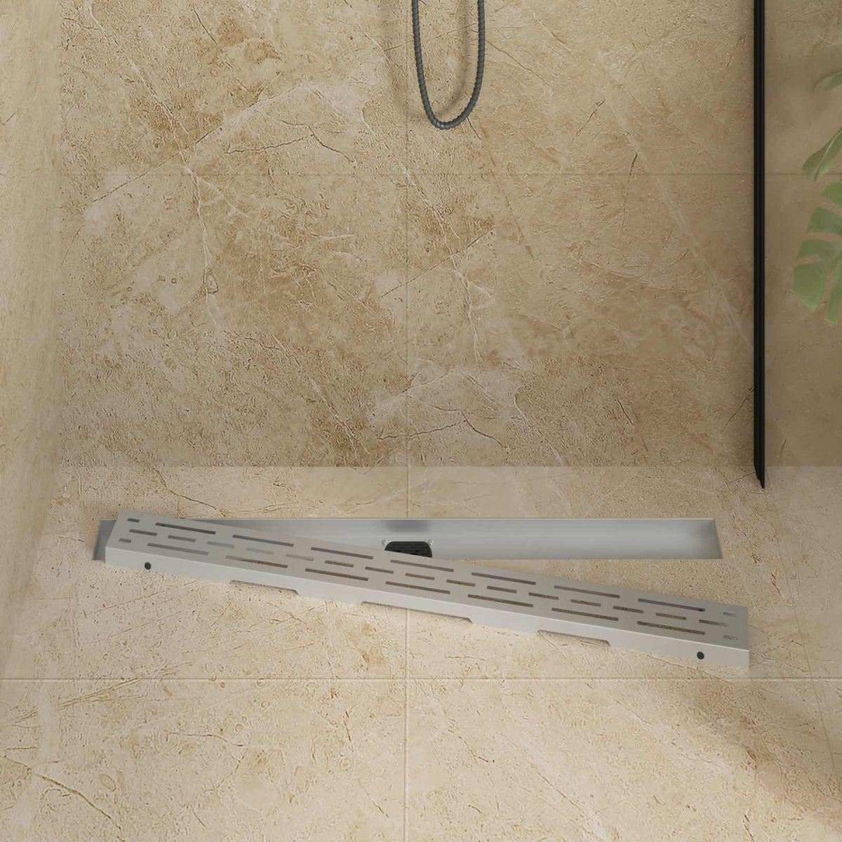 Bruseafløb Linje Design med 360° Siphon Sølv 90 cm