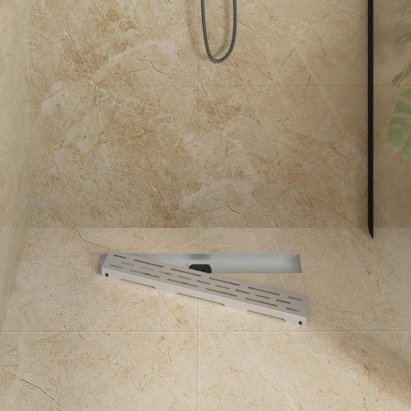 Bruseafløb Linje Design med 360° Siphon Sølv 60 cm