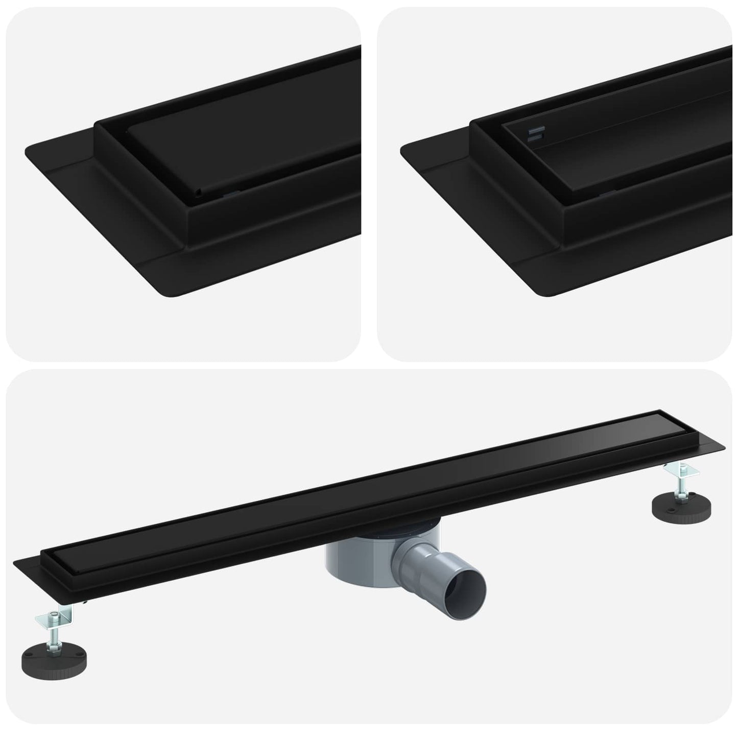 Bruserafløb 2-i-1 med 360° Siphon Sort 70 cm Rustfrit Stål 304