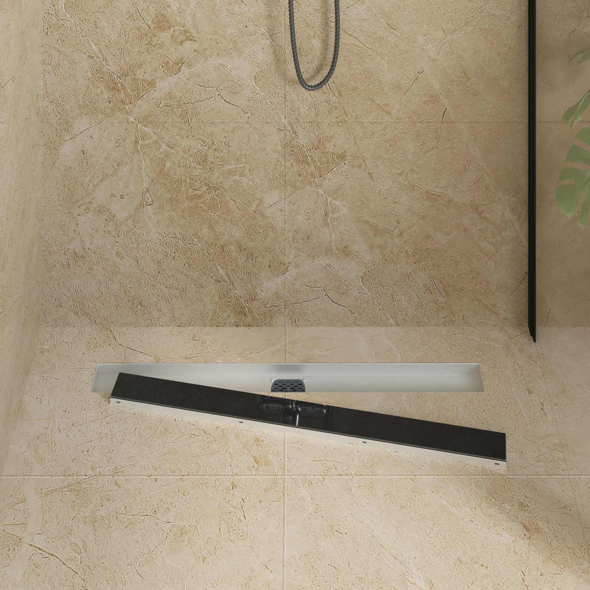 Bruseafløb Glasdæksel med 360° Siphon Sort 80 cm
