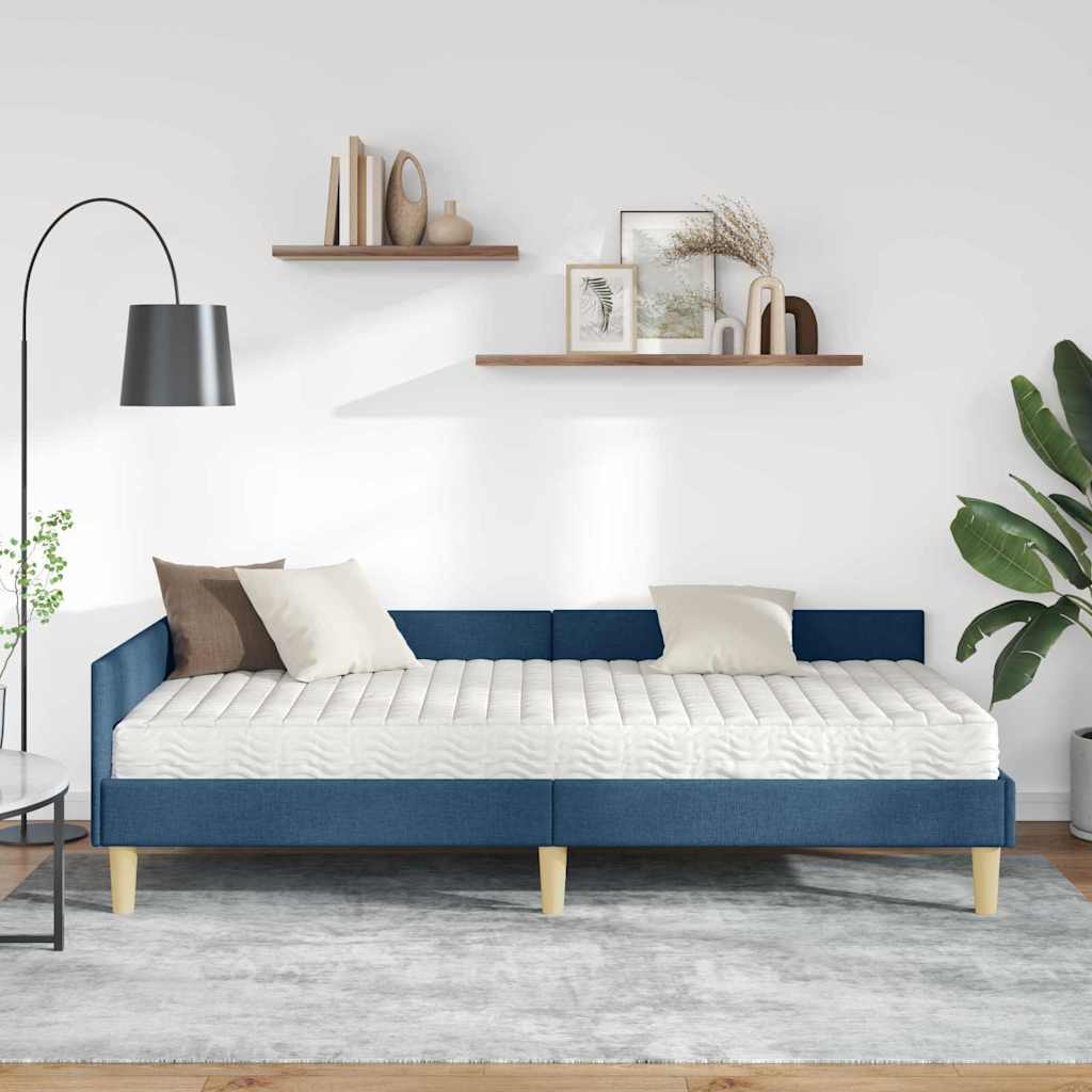 Hjørnesengramme med Madras 2 stk. Blå 90 x 190 cm Stof