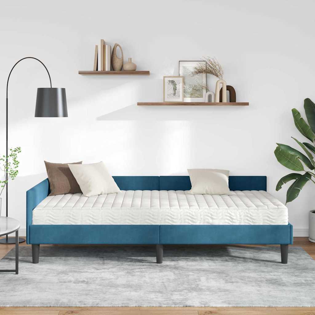 Hjørnesengramme med Madras 2 stk. Blå 90 x 190 cm Fløjl