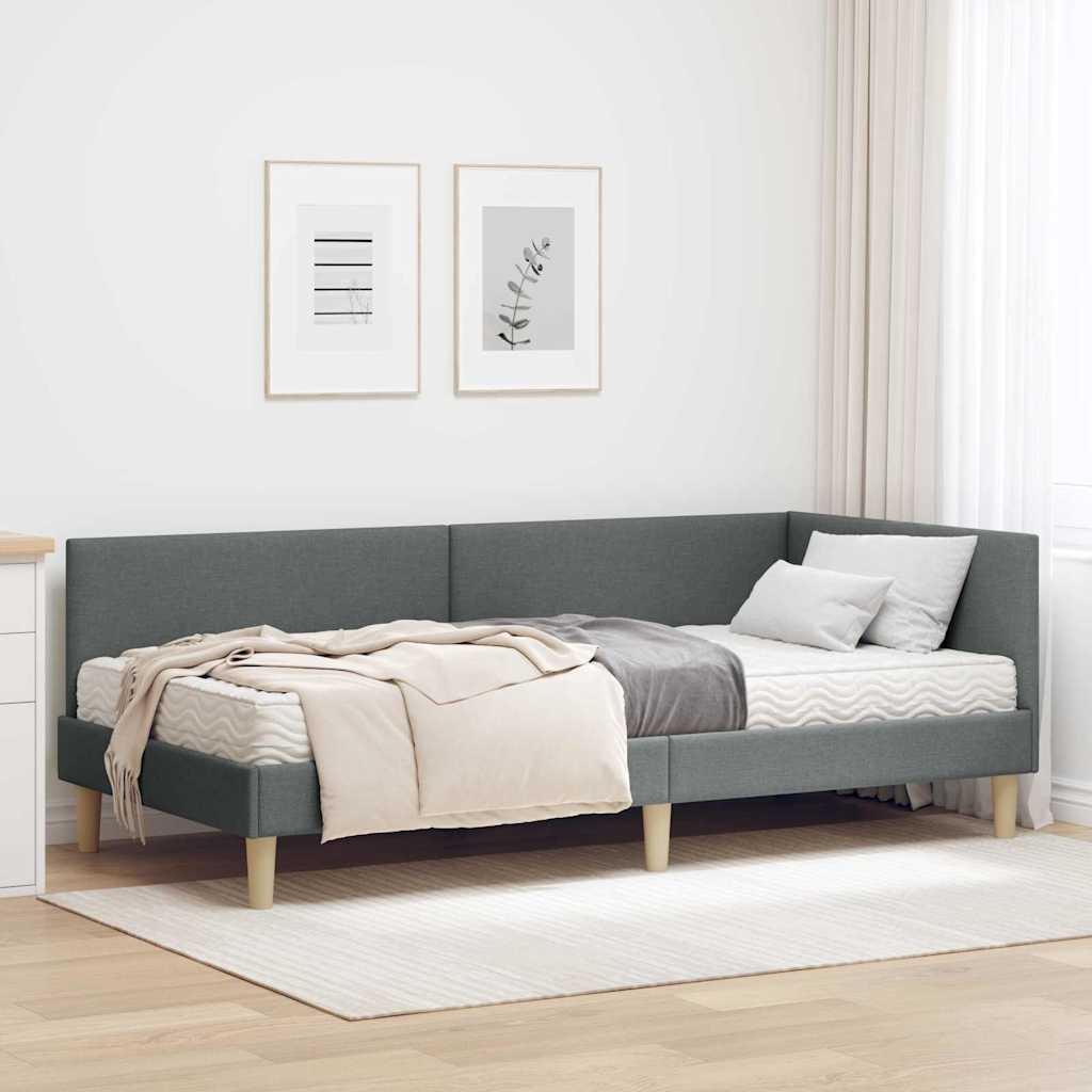 Hjørnesengramme med Madras 2 stk. Mørkegrå 90 x 190 cm Stof