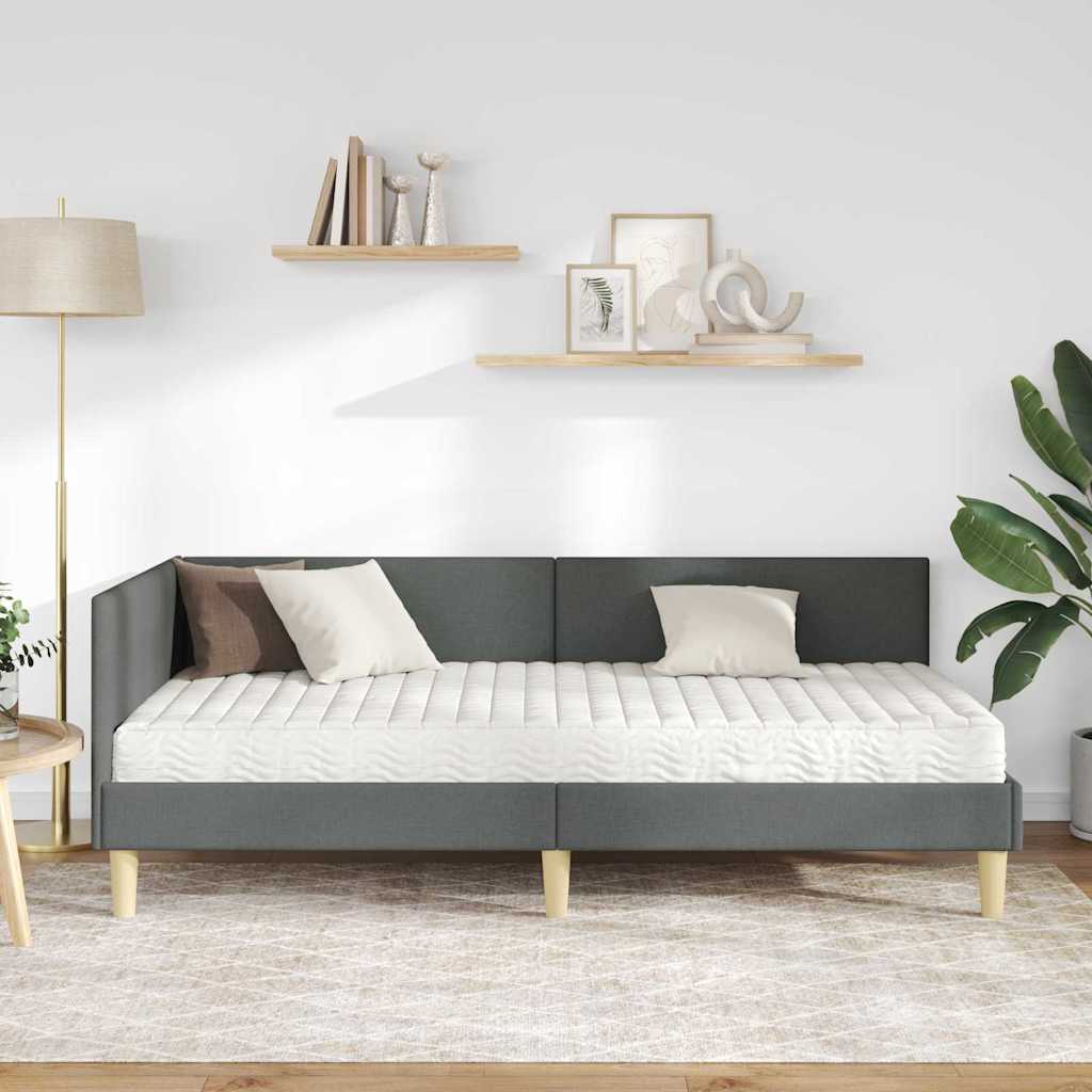 Hjørnesengramme med Madras 2 stk. Mørkegrå 90 x 190 cm Stof