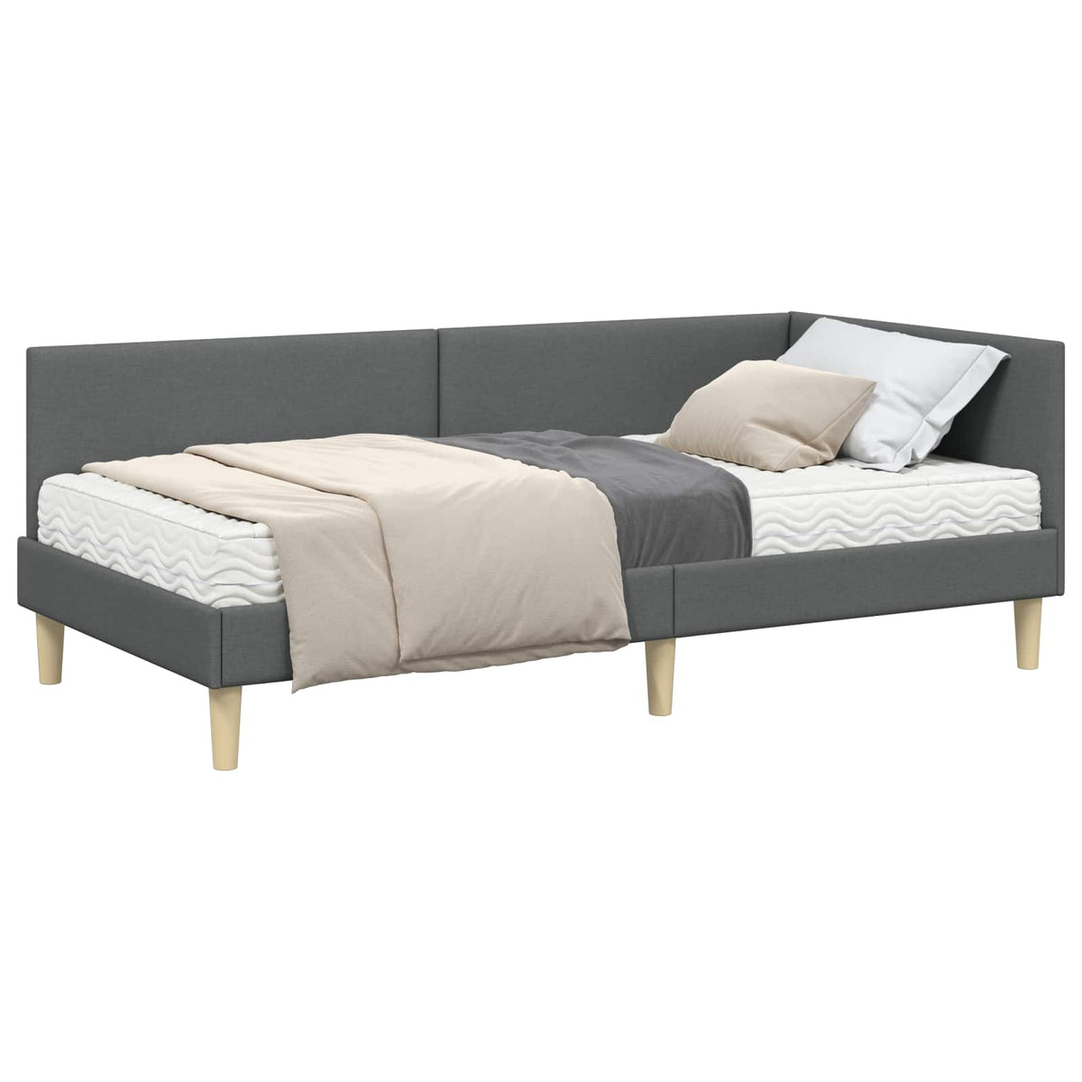 Hjørnesengramme med Madras 2 stk. Mørkegrå 90 x 190 cm Stof