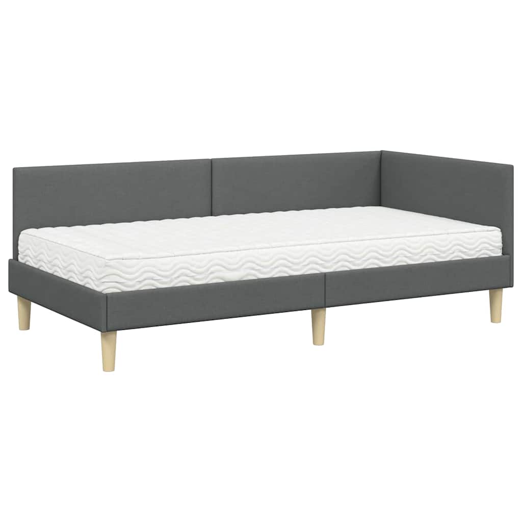 Hjørnesengramme med Madras 2 stk. Mørkegrå 90 x 190 cm Stof