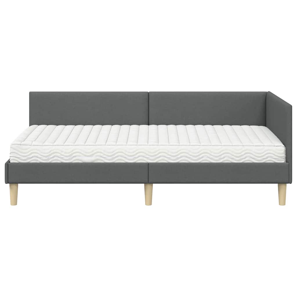 Hjørnesengramme med Madras 2 stk. Mørkegrå 90 x 190 cm Stof