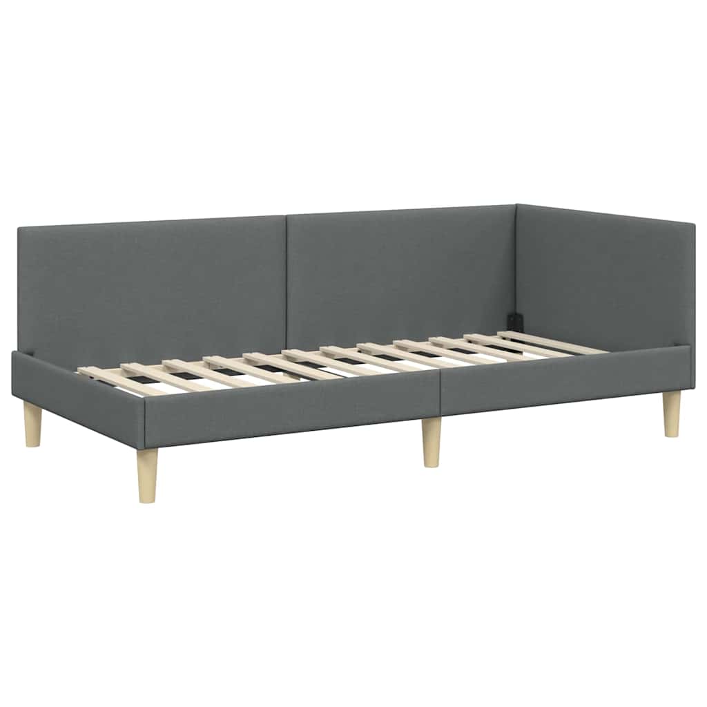 Hjørnesengramme med Madras 2 stk. Mørkegrå 90 x 190 cm Stof
