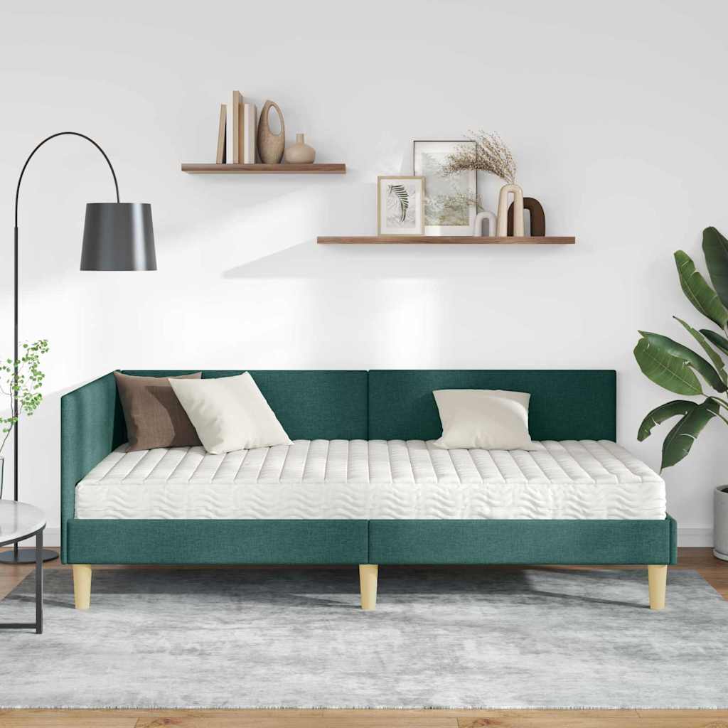 Hjørnesengramme med Madras 2 stk. Mørkegrøn 90 x 190 cm Stof