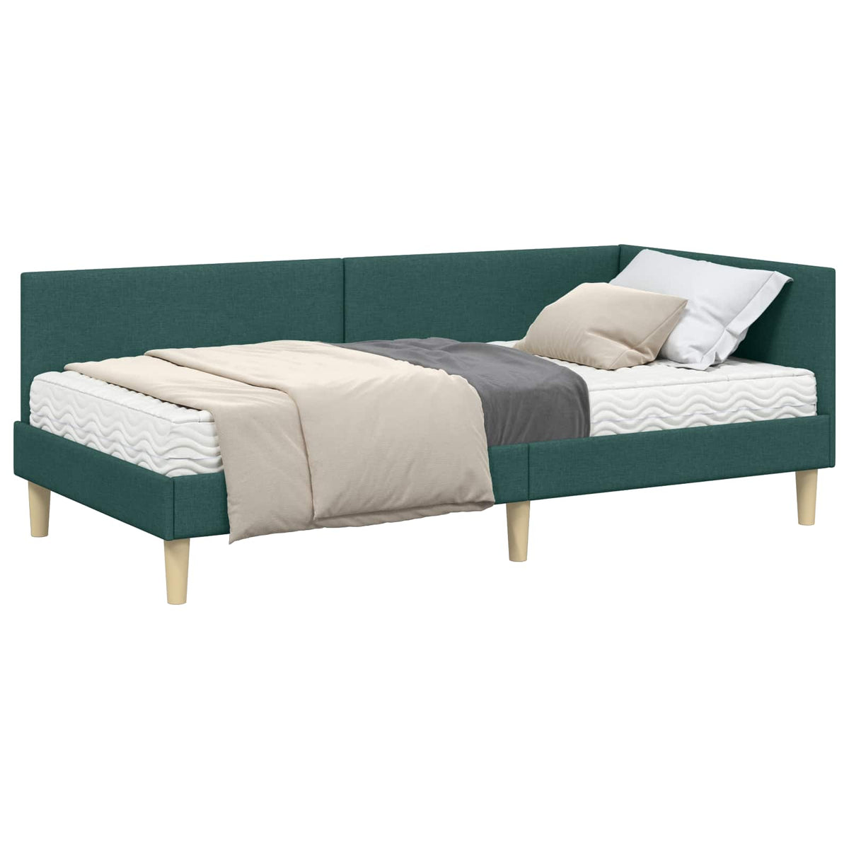 Hjørnesengramme med Madras 2 stk. Mørkegrøn 90 x 190 cm Stof