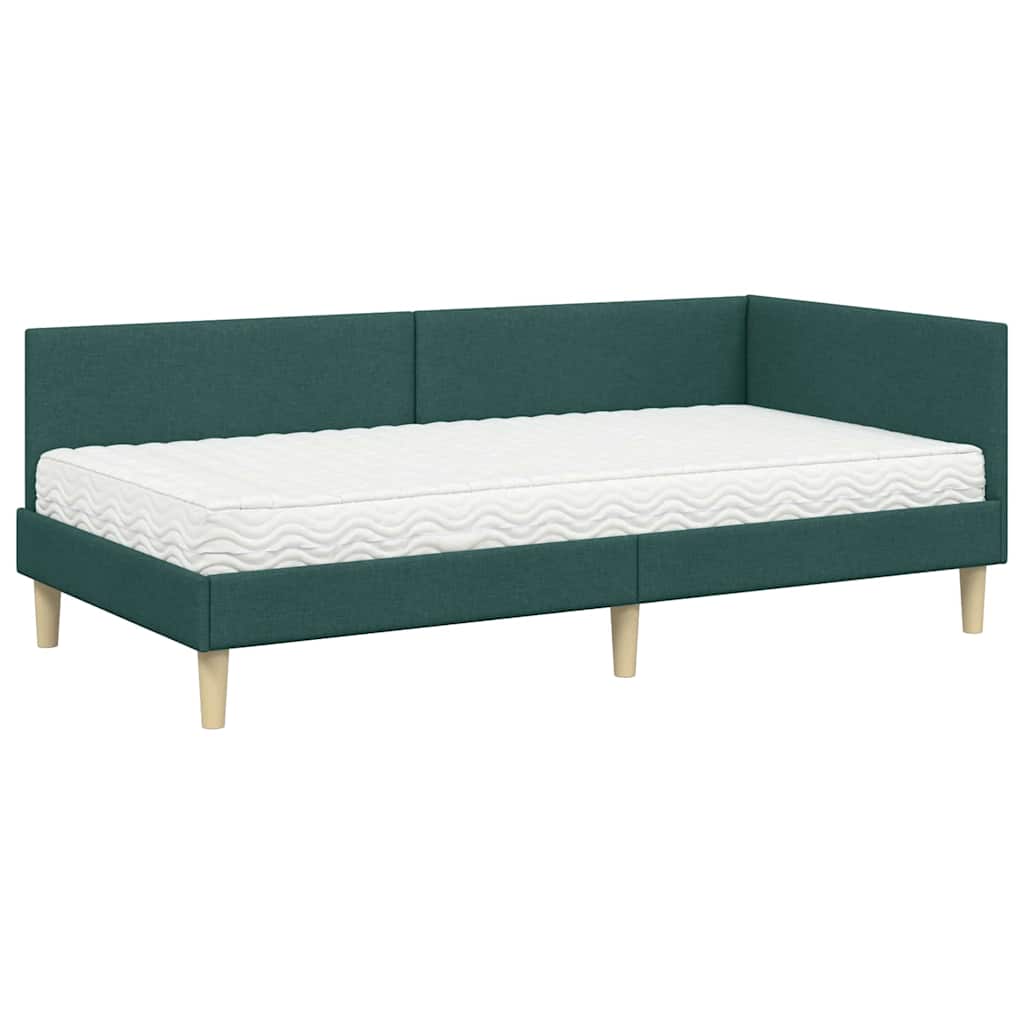 Hjørnesengramme med Madras 2 stk. Mørkegrøn 90 x 190 cm Stof
