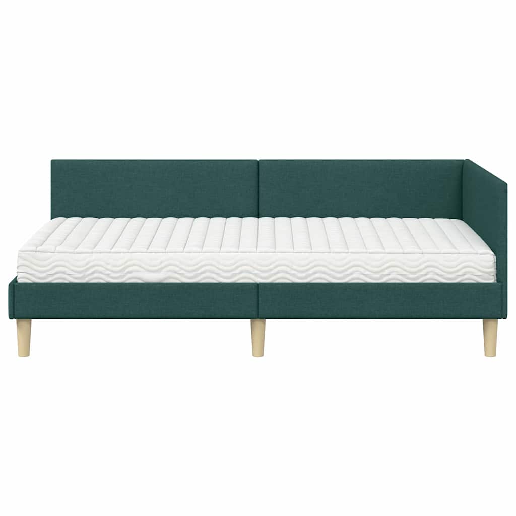 Hjørnesengramme med Madras 2 stk. Mørkegrøn 90 x 190 cm Stof
