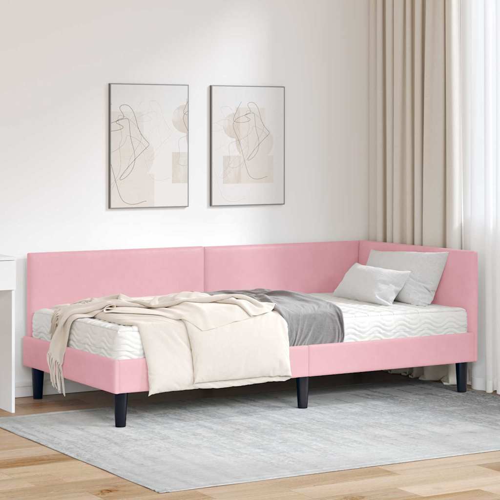 Hjørnesengramme med Madras 2 stk. Lyserød 80 x 200 cm Fløjl