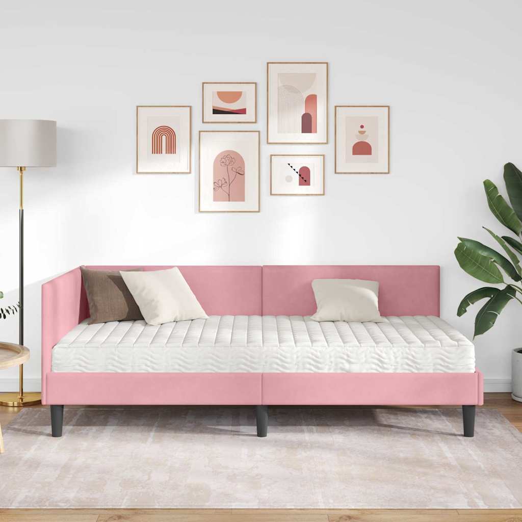 Hjørnesengramme med Madras 2 stk. Lyserød 80 x 200 cm Fløjl