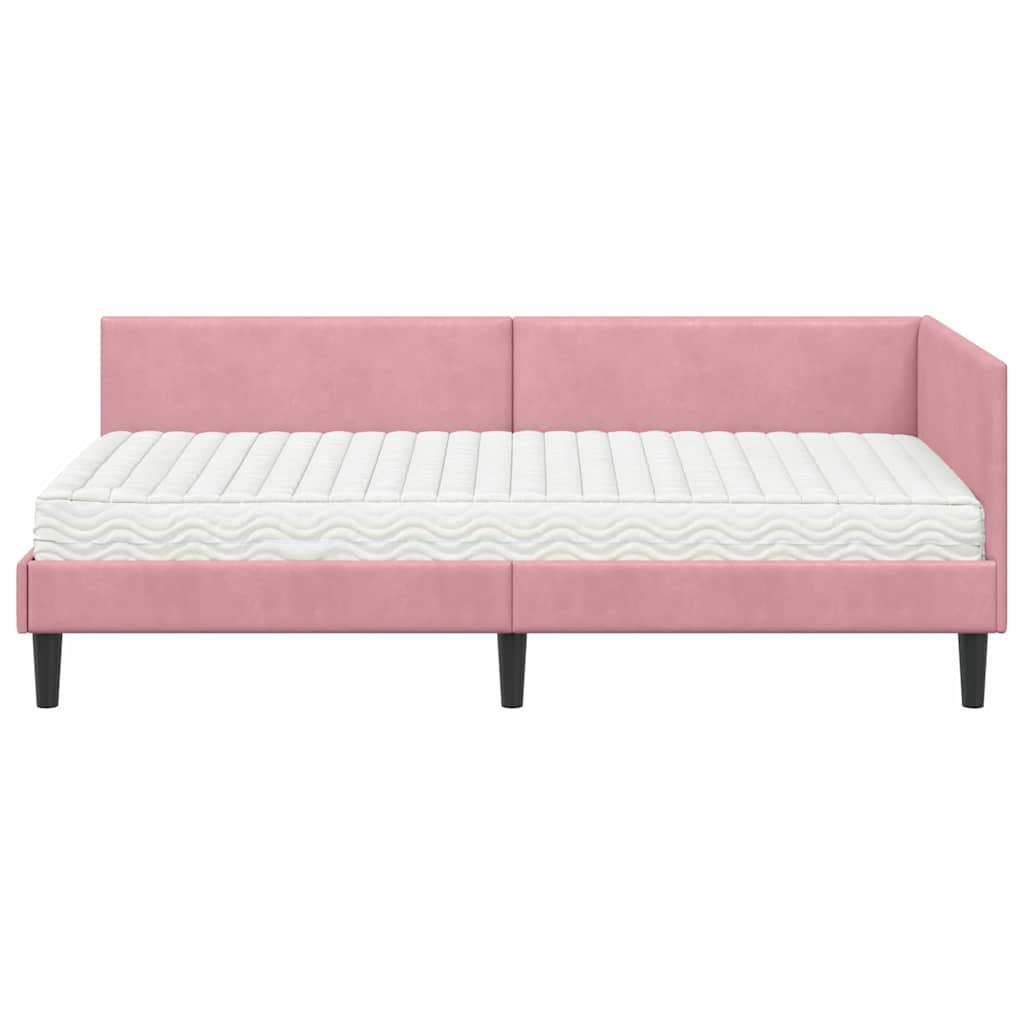 Hjørnesengramme med Madras 2 stk. Lyserød 80 x 200 cm Fløjl