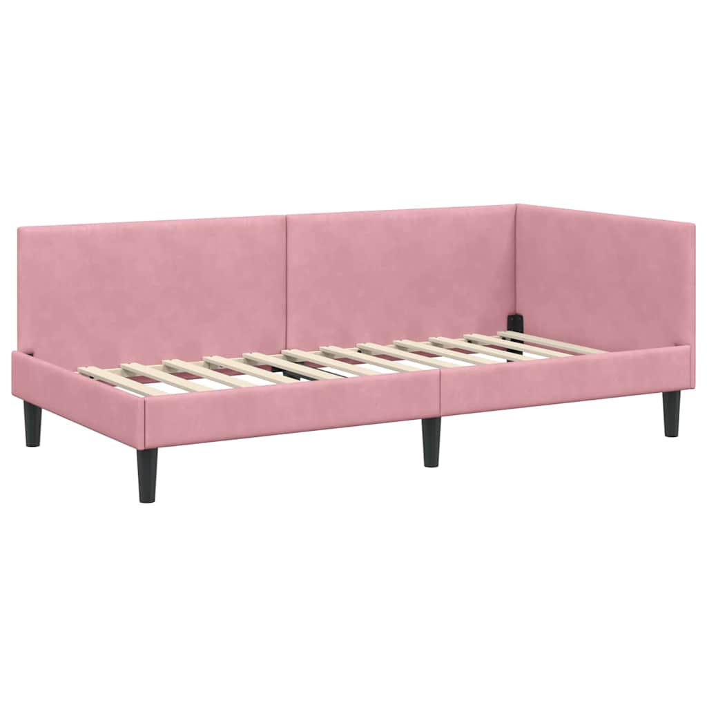 Hjørnesengramme med Madras 2 stk. Lyserød 80 x 200 cm Fløjl