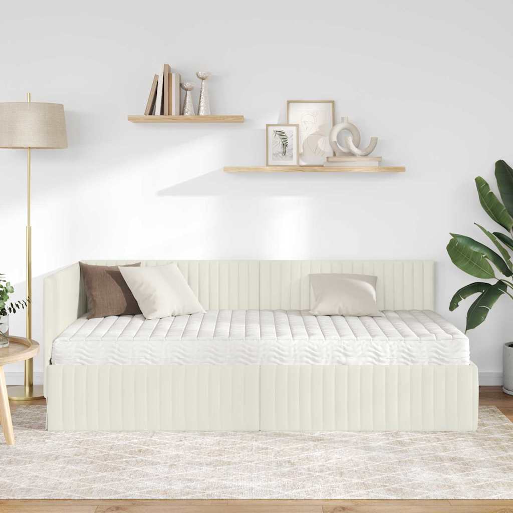 Hjørnesengramme med Madras 2 stk. Cremefarvet 100 x 200 cm